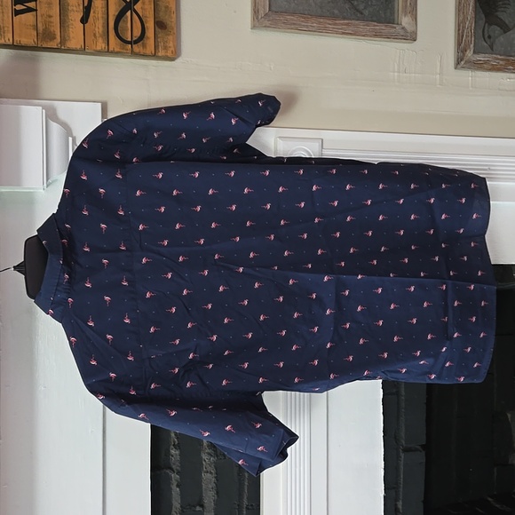 Van Heusen Navy Blue Flamingo Print Men's Shirt - Picture 9 of 9